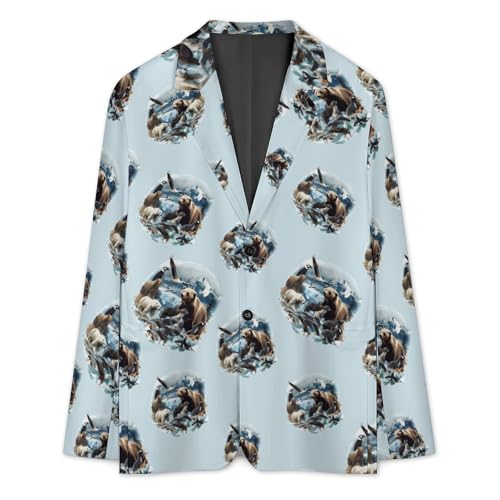 Wild Alaskan Animals Collage Men's Suit Jacket 2 Button Lapel Blazers Business Coat Tuxedo for Wedding Dinner3