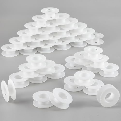 Image of Weysat 40 Pack Empty Plastic Spools for Storing Chains and Ribbons White Wire Weaving Bobbins Thread Spools Ribbon Chain Tape Spools for Embroidery Thread Yarn Ribbon Crafts Sewing 2.2x0.79 Inch