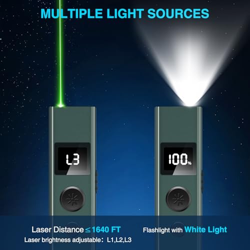 Laser Pointer with Green Light and Flashlight, Long Distance Laser Pointer for Presentations with Compass/Display Screen, USB-C Rechargeable Work Light for Outdoors, Emergency, Class 2, Less Than 5mW