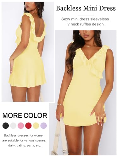 Image of MIYIEONZ Women Mini Dress Summer Formal Ruffle Short Dresses Yellow S