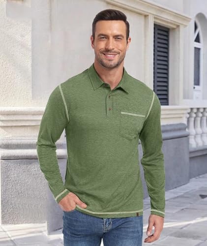 V VALANCH Mens Casual Polo Shirts Long Sleeve Golf Shirts with Pocket Lightweight Work Athletic2