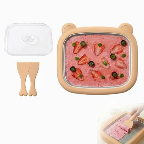 DIY Rolled Ice Cream Maker with Stainless Steel Freezer Tray, Dust-Proof Lid, 2 Spatulas, Instant Freeze Dessert Making Kit for Home