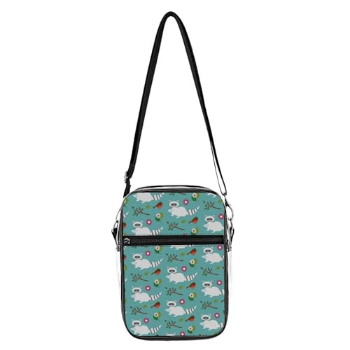Raccoons And Birds Clear Crossbody Bag Stadium Bag Adjustable Side Shoulder Bags Messenger Bag with 2 Compartments