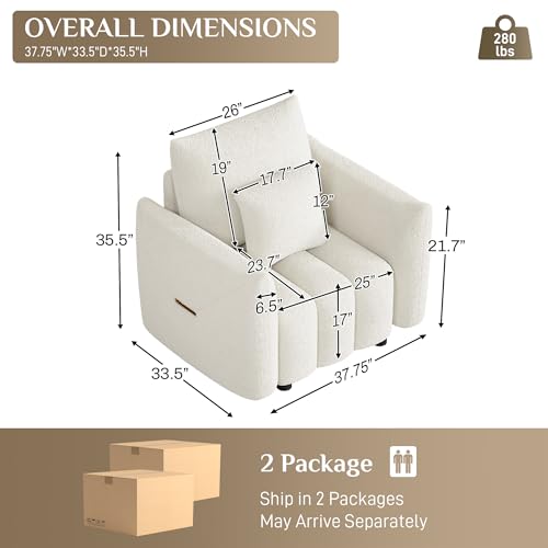 Image of OUYESSIR 38 inch Modern Accent Single Sofa Chair, Comfy Deep Seat Teddy Living Room Chair, Leisure Boucle Reading Sofa Arm Chair for Bedroom, Office, Apartment, Beige