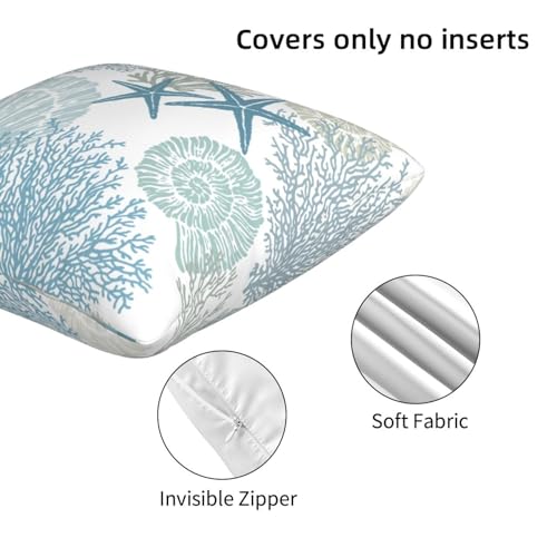 Tebjh Nautical Coastal Beach Pillow Covers 18x18 Set of 2, Ocean Themed Seashell Coral Starfish Throw Pillow Covers Outdoor Decorative Pillow Case for Couch Bed Sofa Cushion Home Decor - Image 5