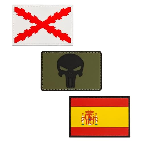 Thulander PACK de 3 Parches Mochila Militar Velcro PVC Parche Velcro Bandera de España Tercios Españoles The Punisher Personaliza tu Mochila Tactica Equipo Militar Parche Velcro Airsoft
