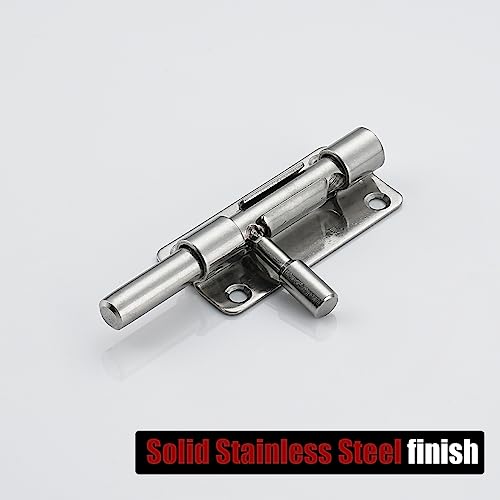JQK Door Latch Lock Barrel Bolt 4 Inch, 304 Stainless Steel Slide Gate Latches Security Thickened 1.4mm with Padlock Hole, Silver, 2 Pack HBB120-P2 - Image 4