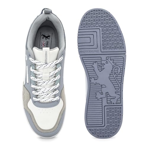 Image of Red Tape Women Sneakers Grey Pu Round Toe Lace-Up Comfort Grip