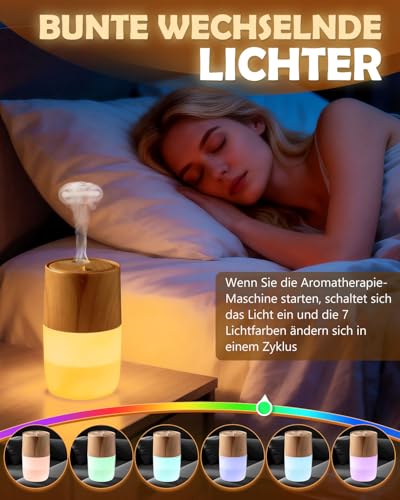 300ml Aroma Diffuser Kabellos mit Jellyfish Spray, Aromatherapie Diffusor für ätherische Öle, Automatischer Abschaltfunktion, 7-Farben-LED-Licht, Leise Luftbefeuchter für Zuhause Büro