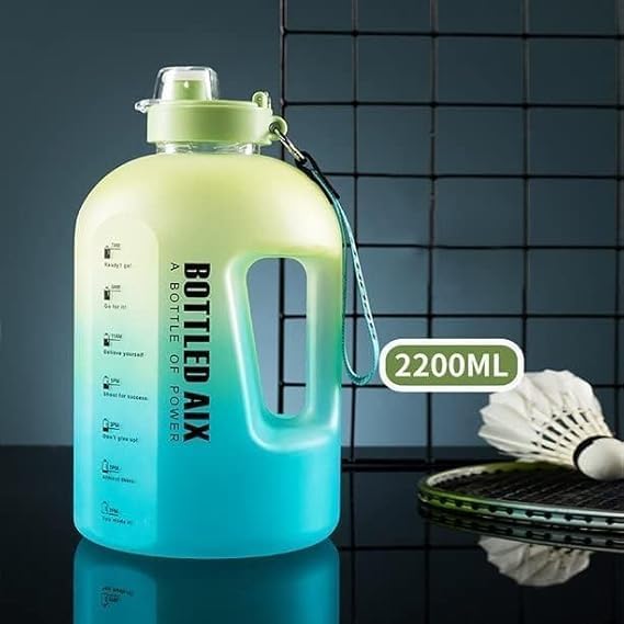 Half Gallon Water Bottle 2.2L Large Sports Water Bottle with Handle BPA Free Plastic Reusable Motivational Water Bottles Leak Proof for Gym Yoga Travel Camping Cycling Outdoor Sports (Green)
