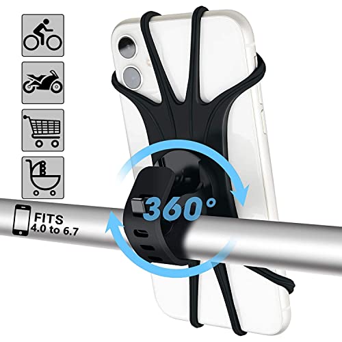 Image of HUMBLE Bike Phone Holder, 360 Rotation Silicone Bicycle Phone Holder /Mount, Universal Motorcycle Handlebar Mount Compatible with 4.0 & 6.7 inches Screen Size of Smartphones (Black)