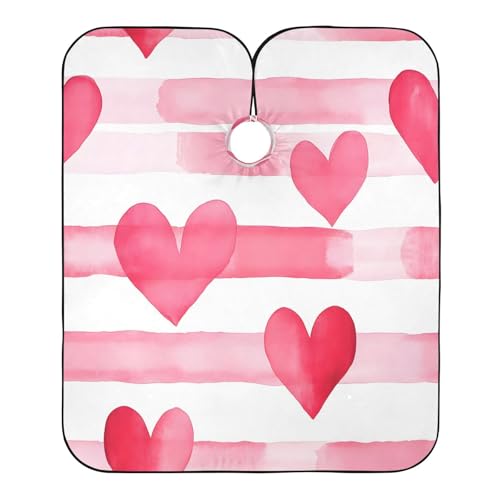 BOESI Doodle Stripes and Heart Pattern Barber Shawl, Waterproof Haircut Shawl, Haircut Salon Apron, Shaving Bib, 55 x 65 inches
