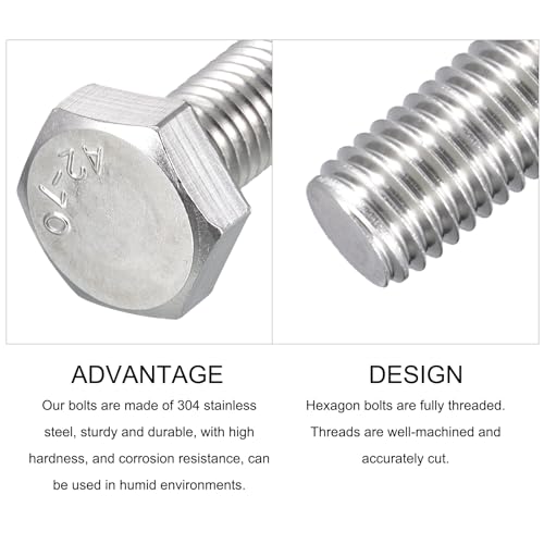 Image of METALLIXITY Hex Bolts (M10-1.5x80mm) 6Pcs, 304 Stainless Steel Coarse Fully Threaded Hex Head Screw Bolt Machine Screws - for Furniture Repair, Silver