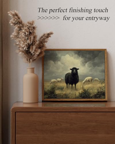 Image of ARPEOTCY Vintage Framed Canvas Wall Art, Farmhouse Black Sheep Wall Decor, Rustic Art Prints Home Decorations, Retro Antique Small Paintings for Living Room Bedroom Office Shelf Decor, 8x10 inch