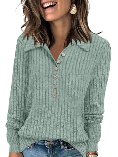 DB MOON Womens Long Sleeve Collared Shirt Lightweight Striped Sweaters