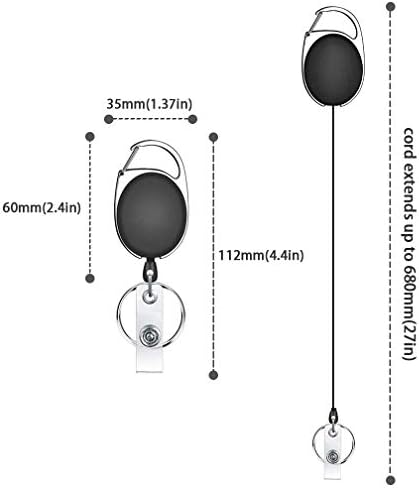 12 Pcs Black Retractable Key Chain Badge Card Holders, YTBUBOR 60cm/ 23.6 Inches Retractile Key Badge Reel Cord Clip with Belt Clip and Key Ring