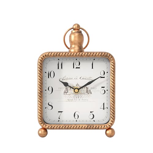 ChimeTide Vintage Gold Table Clock on Stand, Desk and Shelf Decor Clock, French Rustic Style Mantel Clocks for Farmhouse, Living Room, Bedroom, Bedside, Gift (8.5" H x 5.5" W)