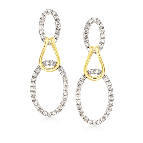 Ross-Simons 0.50 ct. t.w. Diamond Oval Loop Drop Earrings in Sterling Silver and 14kt Yellow Gold