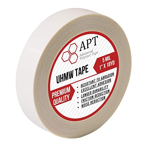 APT, UHMW (Ultra-high Molecular Weight) Polyethylene Tape, Resists Abrasion, Impact, for Surface Protection and Friction and Noise Reduction for Lining Sliding Surfaces. (1" x 18Yds, 5 Mil UHMW)