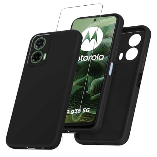 JDXHFF Funda Compatible con Motorola Moto G35 5G (6.72') con 1 Piezas Vidrio Templado Protector de Pantalla Película Protectora - Negro Carcasa Silicona TPU Suave Caso Case Black