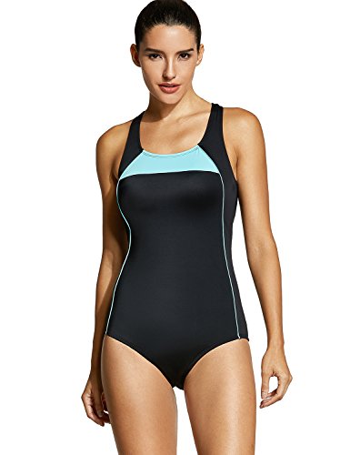 SYROKAN Women's Athletic One Piece Swimwear Racing Plus Size Sports Swimsuit Black. 38