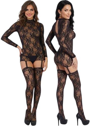 Image of ToBeInStyle Women's Long Sleeve Bodystocking Bodysuit Lingerie Regular & Plus Sizes
