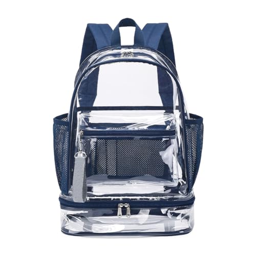Generic Clear Backpack Heavy Duty, See Through Backpack Purse, Gym Backpack with Laptop and Shoe Compartment (Dark Blue), 32*19*45cm