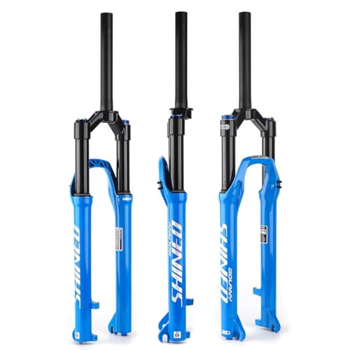 マウンテンバイク サスペンション エアフォーク 27.5/29インチ 1-1/8インチ ストレート バイク フロントフォーク トラベル 120mm QR 9x100mm ディスクブレーキ XC/AM用 リバウンド調整(Blue Manual,27.5")