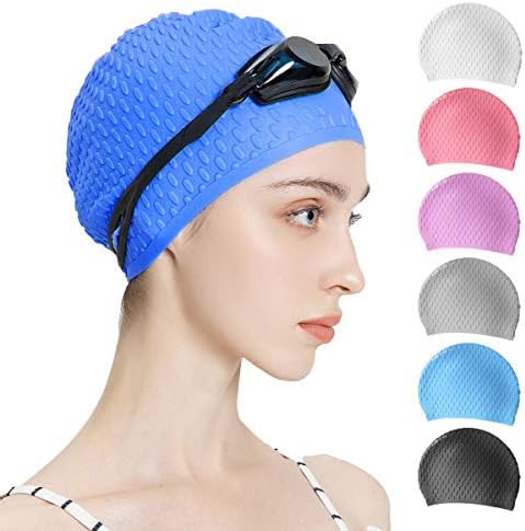Tripsky Silicone Swim Cap,Comfortable Bathing Cap Ideal for Curly Short Medium Long Hair, Swimming Cap for Women and Men, Shower Caps Keep Hairstyle Unchanged (Dark Blue)