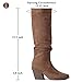 Putu Women's Pointed Toe Knee High Boots Faux Suede Stacked Chunky Heel Boots Side Zipper Slouchy High Boots Brown Size 10