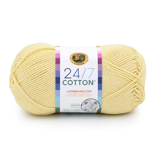 Image of Lion Brand Yarn, 24 /7 Cotton Yarn, Buttercream, Yellow, 1 Pack | Light Worsted 100% Mercerized Cotton Yarn for Crochet, Knitting, Craft, 185 Yards of Natural Fiber for Tees, Bags, Dishcloths