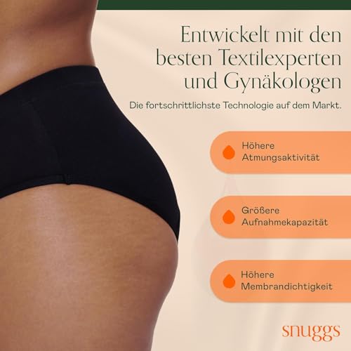 snuggs® Basics | Periodenunterwäsche für Starke Blutung | Dünne und saugstarke Menstruationsunterwäsche | Periodenunterwäsche aus recyceltem Nylon | Nachhaltige Alternative zu Tampons und Binden | M