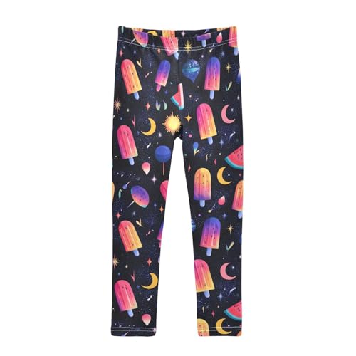 Rainbow Popsicle Moon Girls Leggings Ultra Soft Compression Yoga Gym Pants for Kids 4-10T
