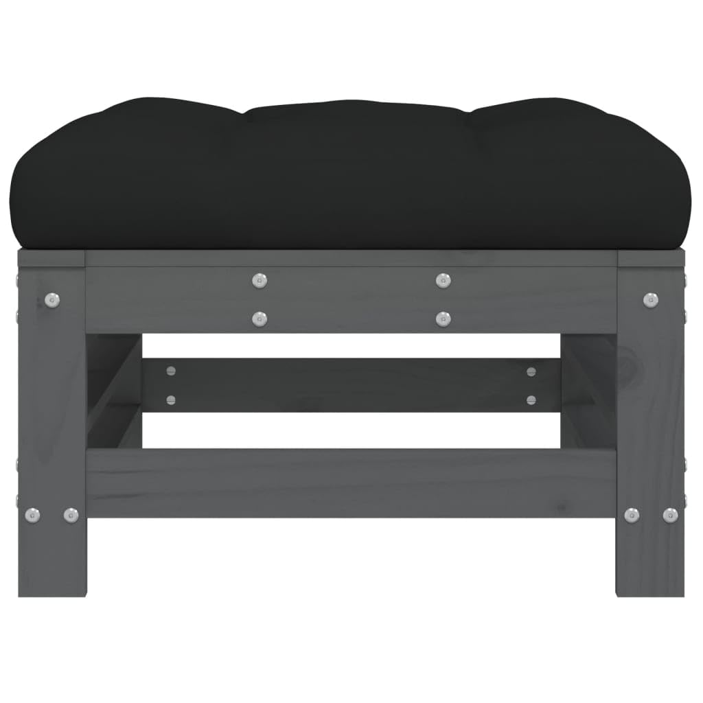Homgoday Taborety ogrodowe z poduszkami 2 szt. lite drewno sosna szara, meble ogrodowe stołki palety ogród osmański palety zewnętrzne podnóżek meble palety patio taras typ 1 sofy zewnętrzne