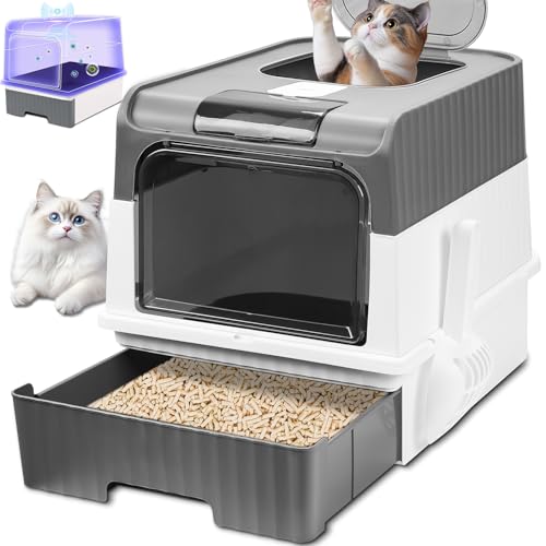 Botahan Caixa de Areia para Gatos, Grande, Cinza e Verde, com Luz UV e Purificador de Ar, Acessível