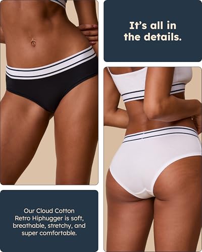 Cloud Cotton Retro Hiphugger 5-Pack - Cloud Cotton Modal Full Coverage Bikini Underwear - Comfortable Waistband 5