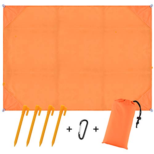 BROTOU Compact Beach Pocket Blanket for Outdoor Camping,Hiking,Travel,Festival, Sports Sand Proof Picnic Mat Quick Dry Ground Cover Tarp(Size 79”x55”) (Blue) (Orange)