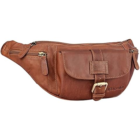 STILORD 'Sam' Vintage Leather Bumbag Unisex Waist Bag Belt Bag for Women Men Travel Festival Smartphone Pouch Bag in Genuine Buffalo Leather, Colour:Cognac-Brown Cover