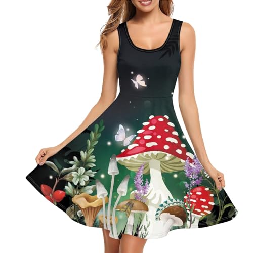 Image of Women's Casual Loose Sundress Midi Sleeveless Crewneck Dress Summer Beach Tank Dress with Pockets