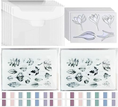 40 PCS Clear Stamps Storage Panels Resealable Die Cut Storage Bag White Plastic Stamps Organizer Panels Clear Stamp Organizer Set for Die Cutting and Decorative
