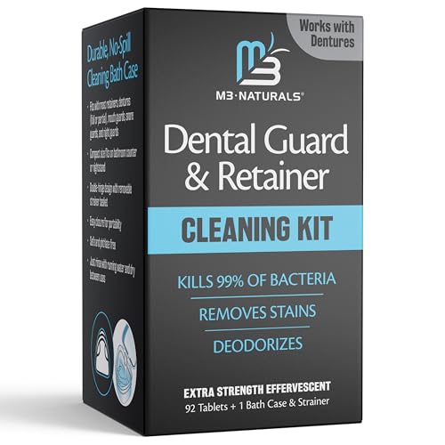 Image of Retainer Cleaner and Soak Container, No-Mess Cleaning Tablets with Universal Denture Bath Case and Strainer, Multipurpose, for Mouth Guard Stains, Odor, and Plaque (92 Tablets + 1 Bath) by M3