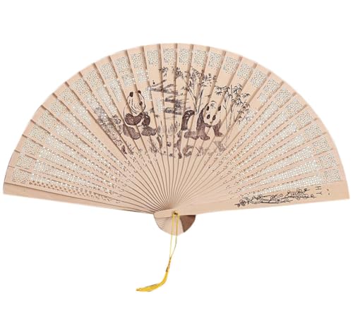Chinese Traditional Wooden Folding Hand Fan with Hollow Carved Pattern, 9.1 x 15.8 In Vintage Lightweight Portable Hand Held,Exquisite Tassel Hand Fans for Wedding Home Party (Wood 1) - image 1