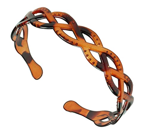 Image of Tort Brown Weave Plastic Grip Teeth Alice Band Hair Band Headband for Women Girls by Glitz4Girlz