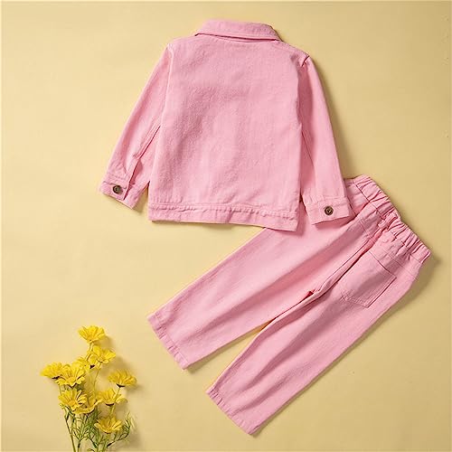 Toddler Boys Jacket Pants Sets 2pc Plain Button-Down Collar Coats with Pockets and Ripped Long Pants Fall Casual Basic4