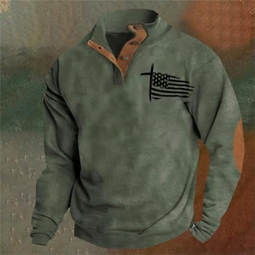 Men's American Flag Graphic Sweatshirts Western Aztec Print Vintage Top Henley Button Patchwork Pullover Sweaters2