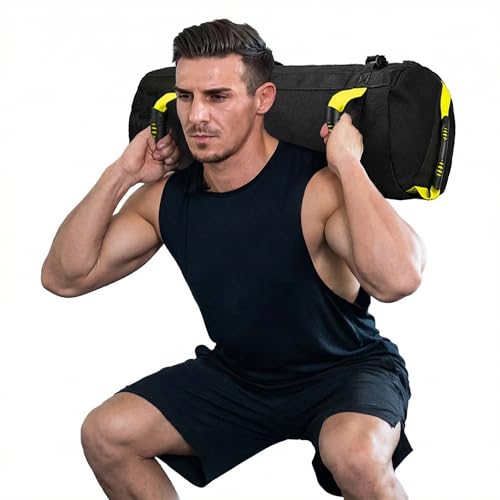 Taeku Saco Peso Fitness, Ajustable con Asas Bolsas de Relleno en Peso para Entrenamiento de Fuerza Bolsa Carrera Ejercicio Levantamiento de Pesas (Amarillo)