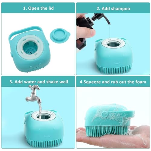Image of Qubccum 7pcs Pet Grooming Kit, Self-Cleaning Brush Shedding Kit with Nail Clipper, Flea Comb, Shampoo Bath Brush, Finger Toothbrush, Storage Bag (Blue)