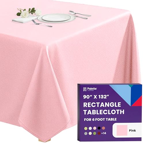 Image of Gee Di Moda Rectangle Tablecloth - 90 x 132 Inch Pink Table Cloth for 6 Foot Tables with Floor-Length Drop - Heavy Duty Washable Fabric for Holiday Party, Dinner, Weddings & Baby Shower