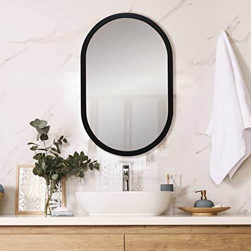 Espejo Ovalado de Pared Fabricado en España - Color Negro - Moldura 2.5 cm - Acabado Artesanal - Espejo Decorativo Ideal para Salón, Recibidor, Vestidor, Dormitorio y Baño. (45x70 cm)