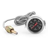 Dyno Racing 2' 52mm 12V Pointer Mechanical Water Temperature Temp Gauge (40-120℃,100-250℉),Yellow Light Car Meter with Sensor NPT 1/2,1.8m Wire Length